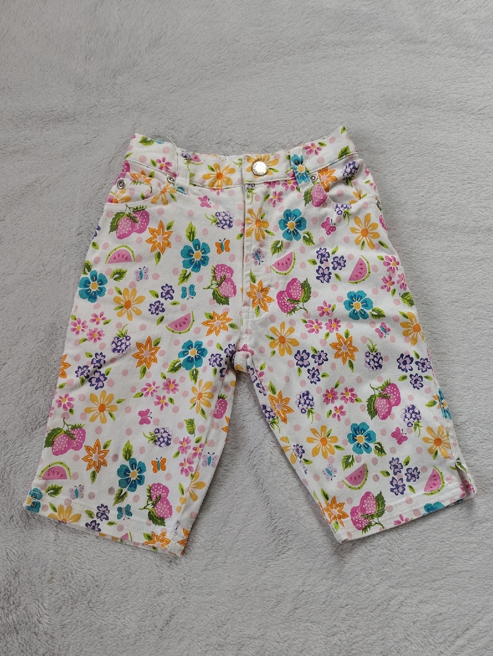 Cotton Resources Naturally Vintage White Denim Jeans with Floral Print Size 3T